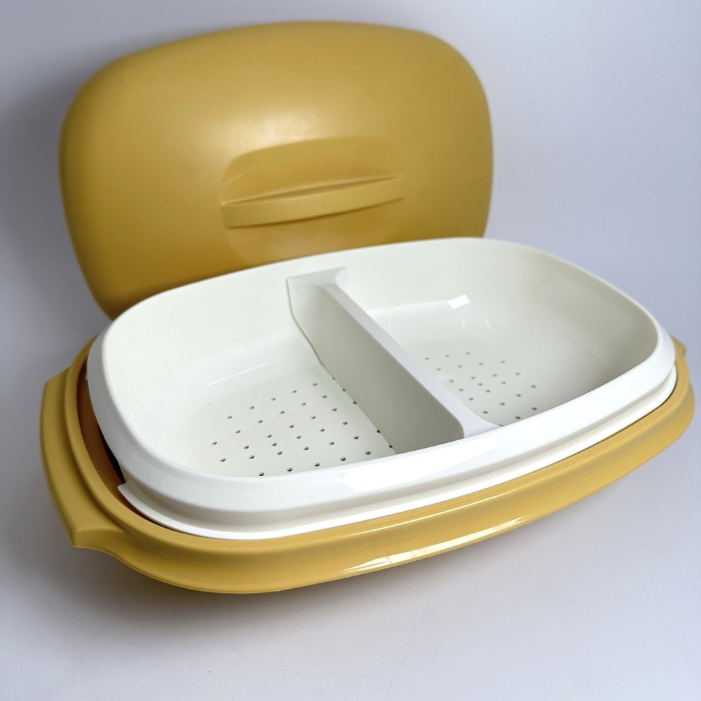 Tupperware Multi Server Harvest Gold Vintage Divided Steamer MCM Yellow Cookware